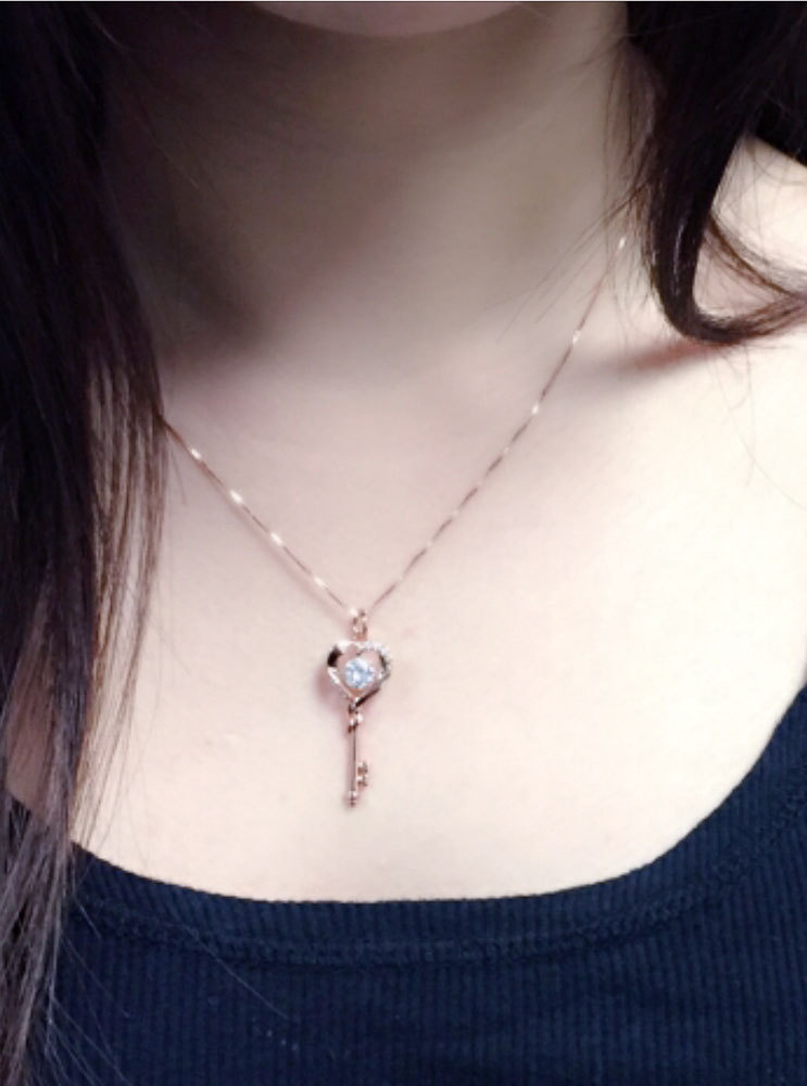 Real Sterling Silver Heart Key Rose Gold Plated Necklace Pendant Gift for Her