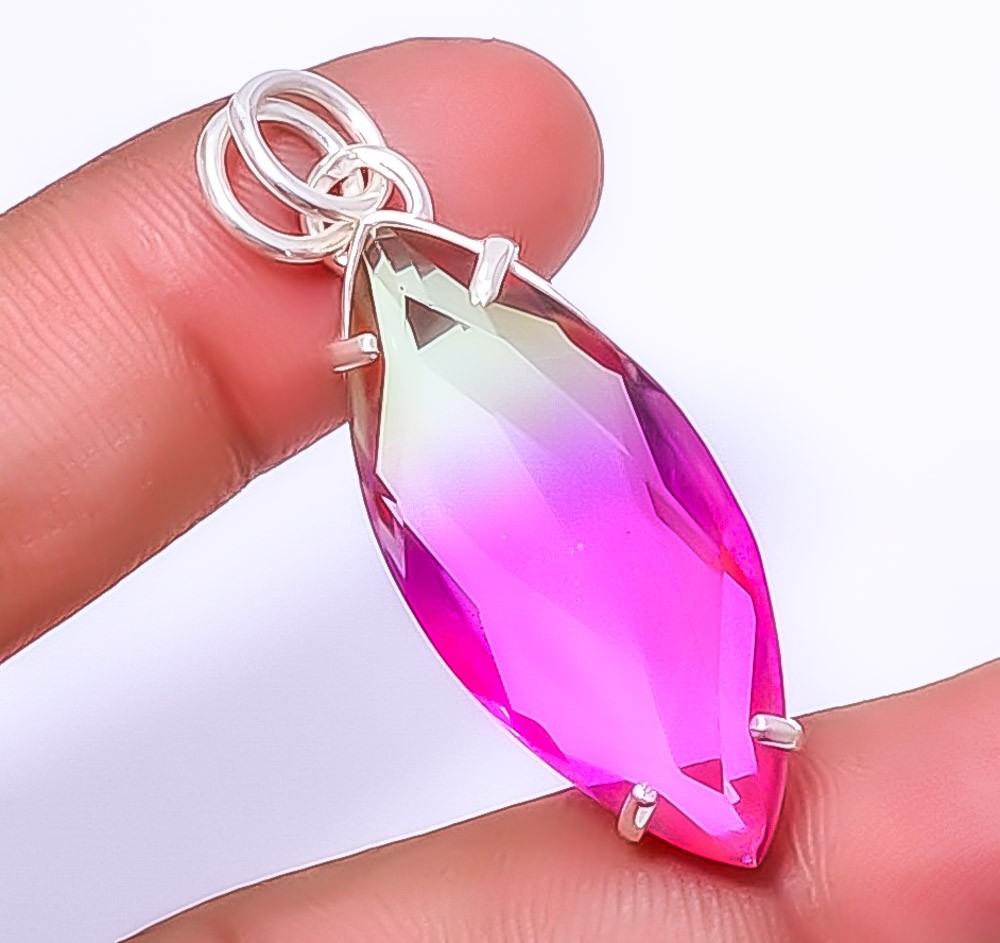 Bi Color Tourmaline Gemstone 925 Sterling Silver Pendant 1.95″ P7372-31