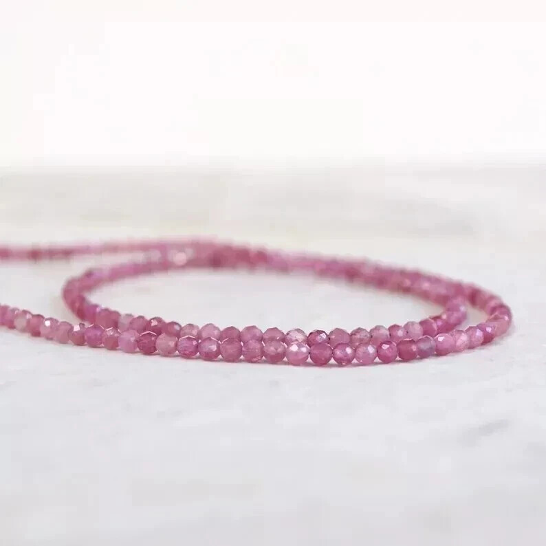 Natural Pink Tourmaline 2mm Beaded Choker Minimalist Dainty Crystal Necklace