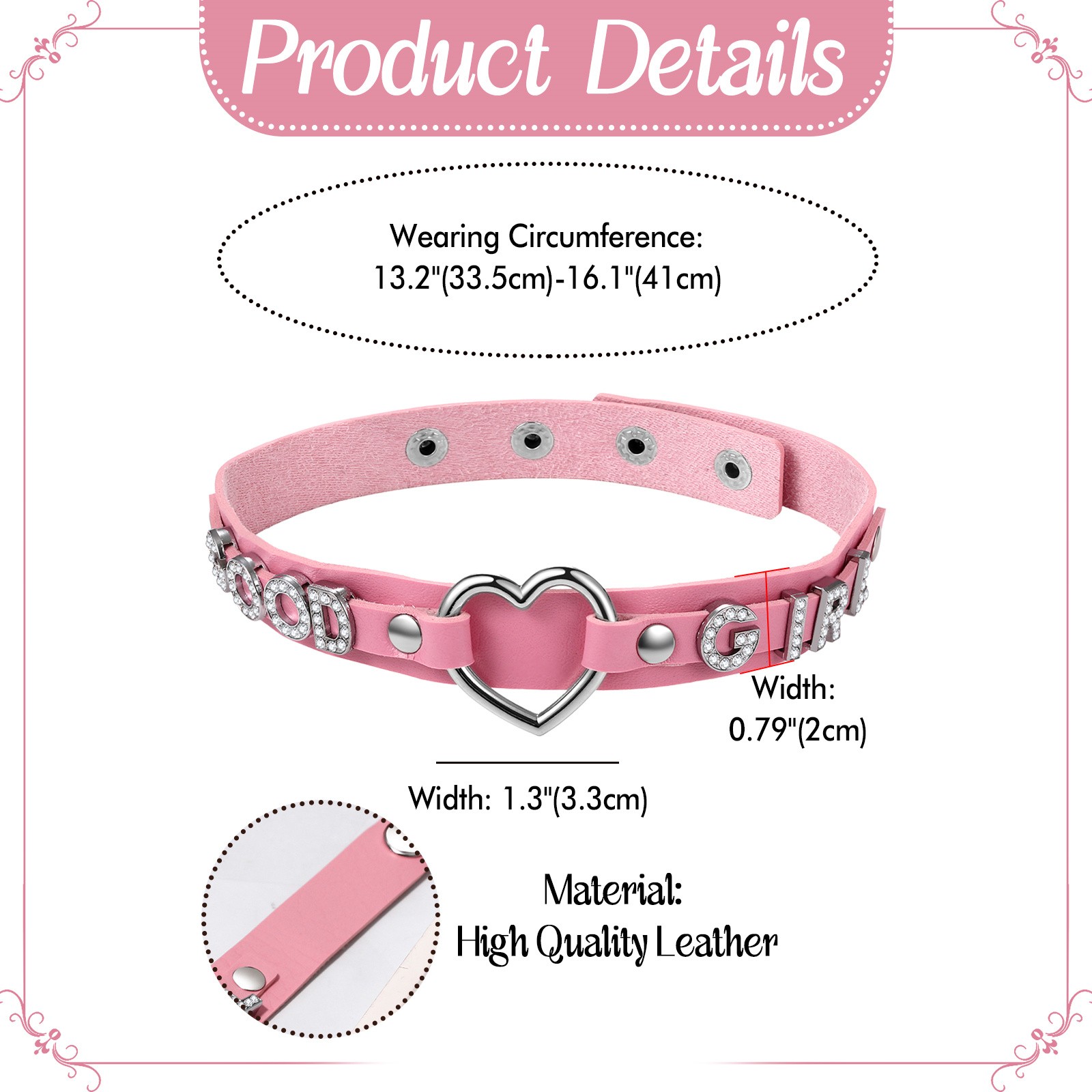 Bling Rhinestone GOOD GIRL Heart Pendant Choker Adjustable Women Collar Necklace