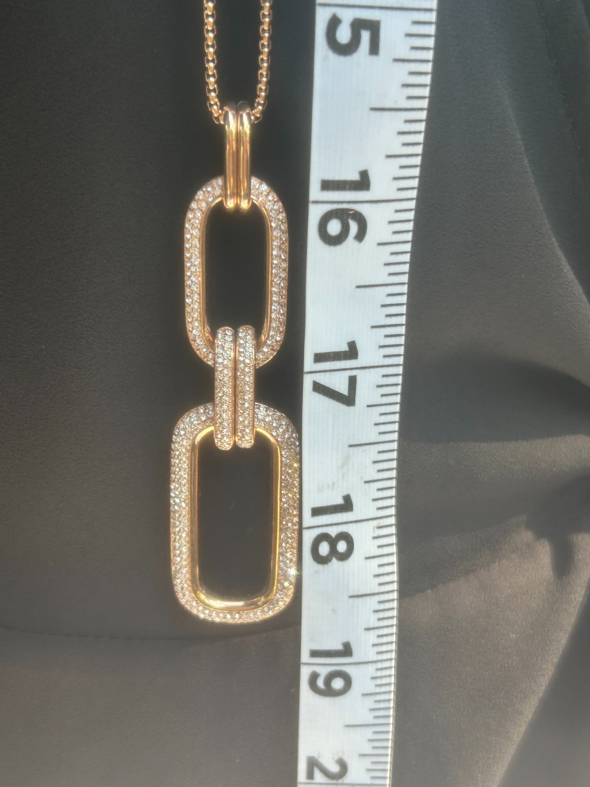 MICHEL KORS Iconic Links Rose Gold Long Pendant Necklace Pave Crystal MKJ6964791