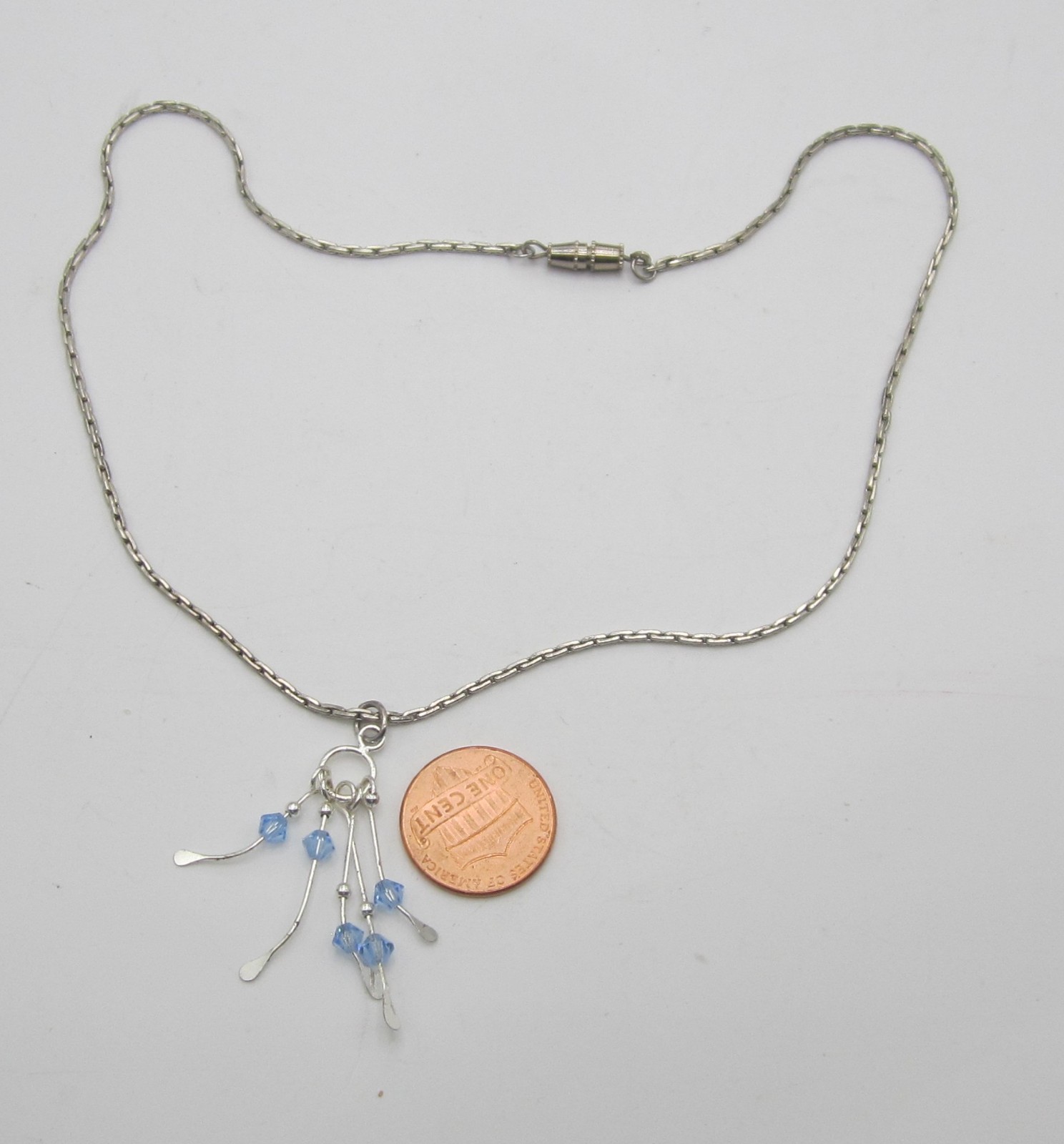 Silver 5 Strand with Blue Glass Beads Pendant Necklace 15 in.