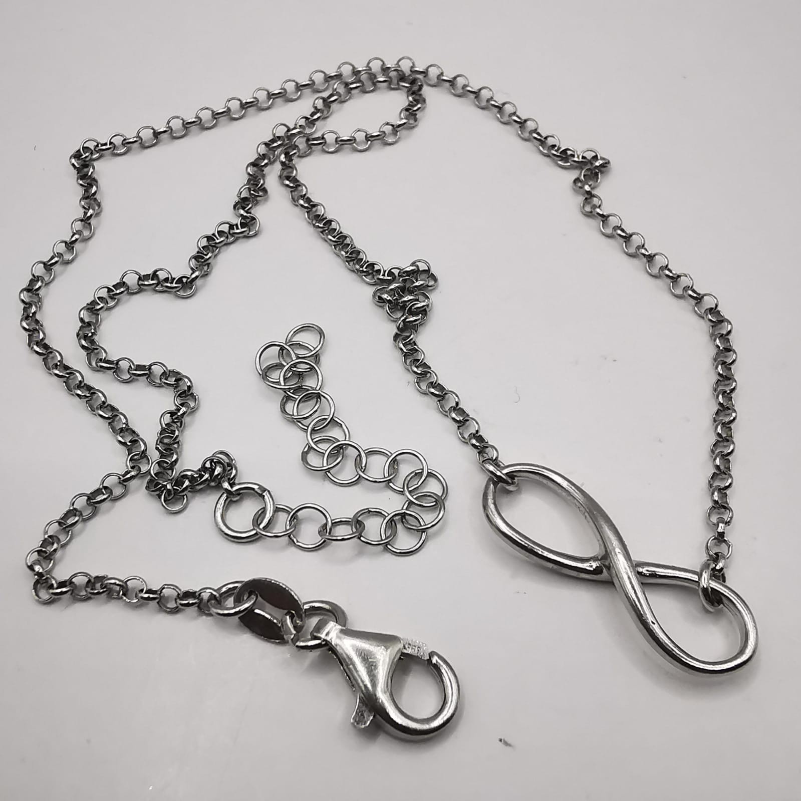 Vintage 925 Sterling Silver Infinity Rolo Chain Necklace 3.85g Adjustable 15-17″