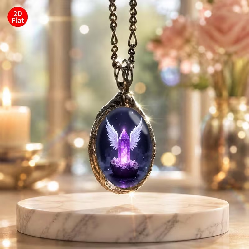 Beautiful Obelisk Tower w/Angel Wings Pendant and Necklace! FREE SHIP IN USA!