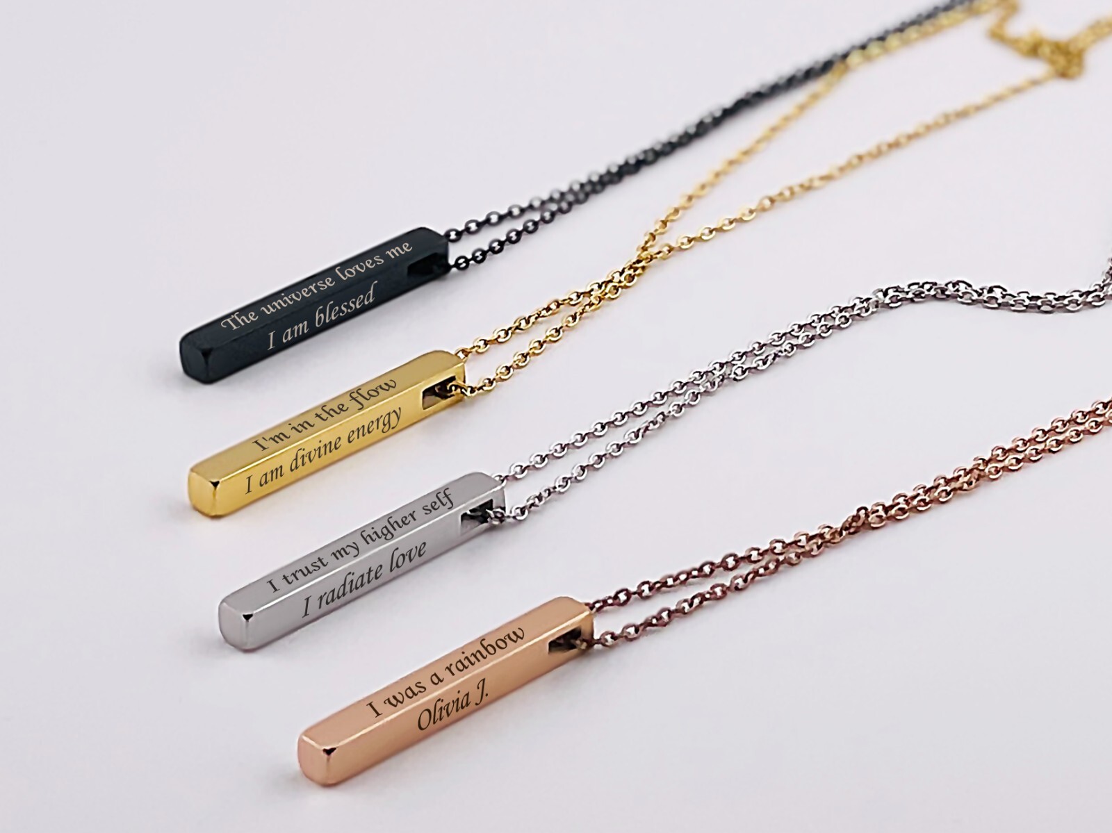 Personalized 3D Vertical Bar Necklace, Christmas Gift for Women