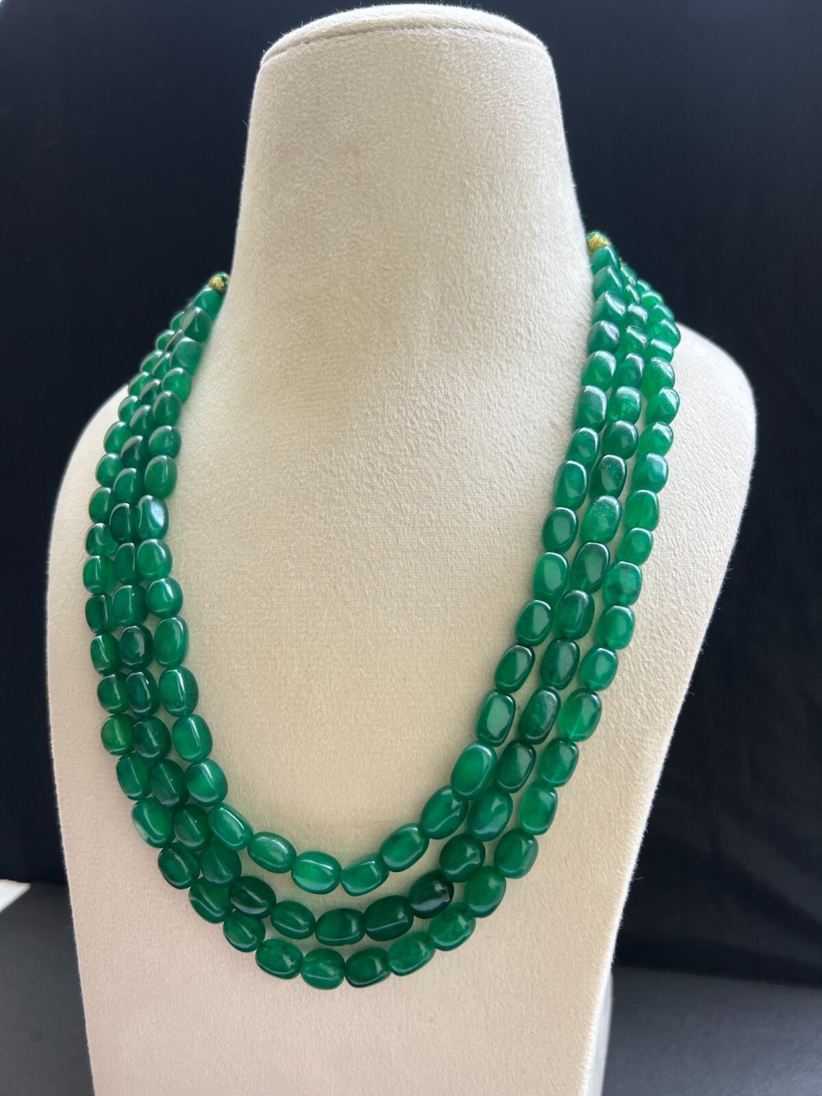 Natural Beryal oval 3 Layer Heishi Beads Necklace 18″ Handmade Layered Jewelry