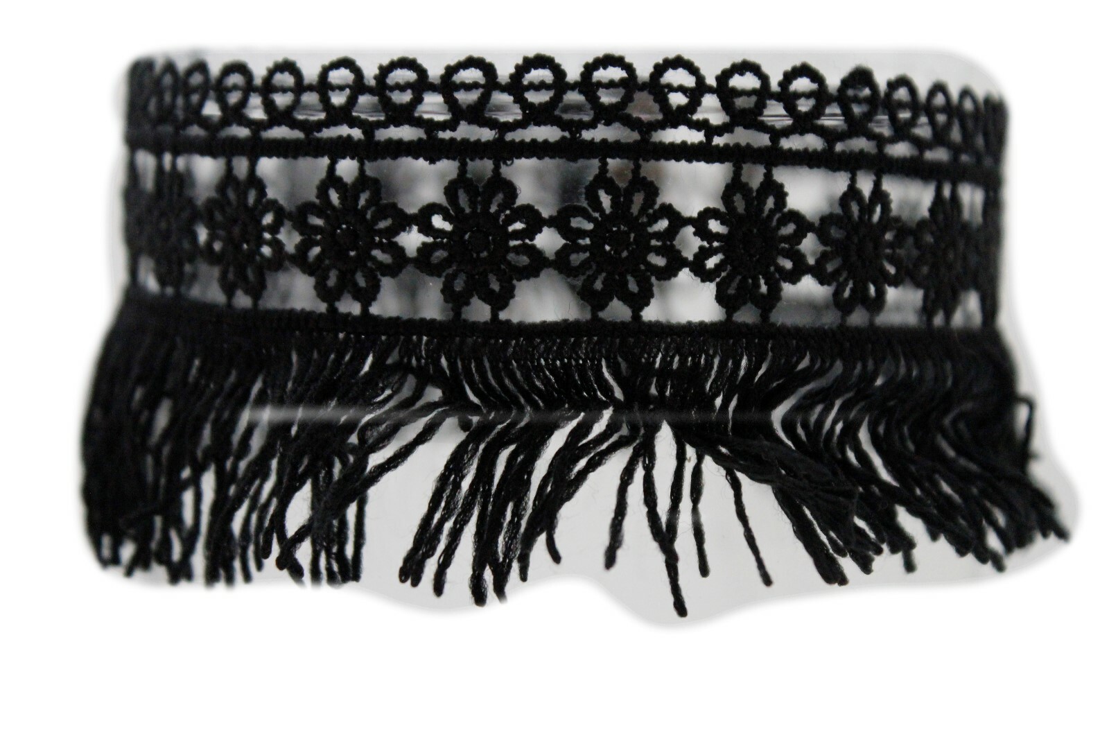 Women Tassel Strand Fringes Cool Style Fashion Black Fabric Choker Necklace