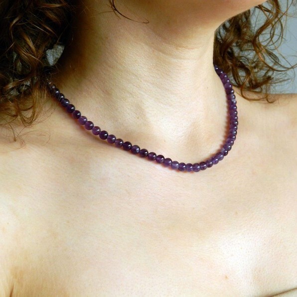 3MM Round Bead Amethyst Beaded Choker Healing Dainty Women Crystal Necklace Gift