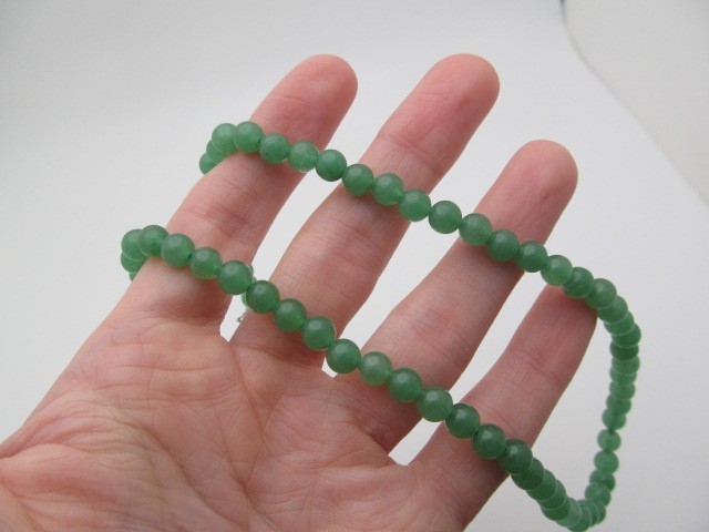 Green Aventurine 6.5mm Round Ball Natural Stone Necklace 18.5 to 20.5 In