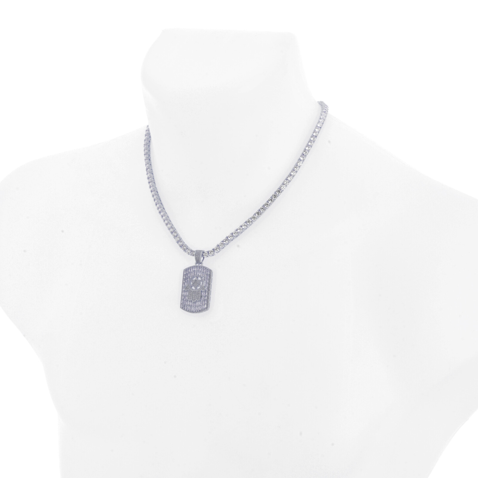 Gold Plated Dog Tag Hamsa Pendant 20 inch Choker Tennis Chain Necklace BCT 17097