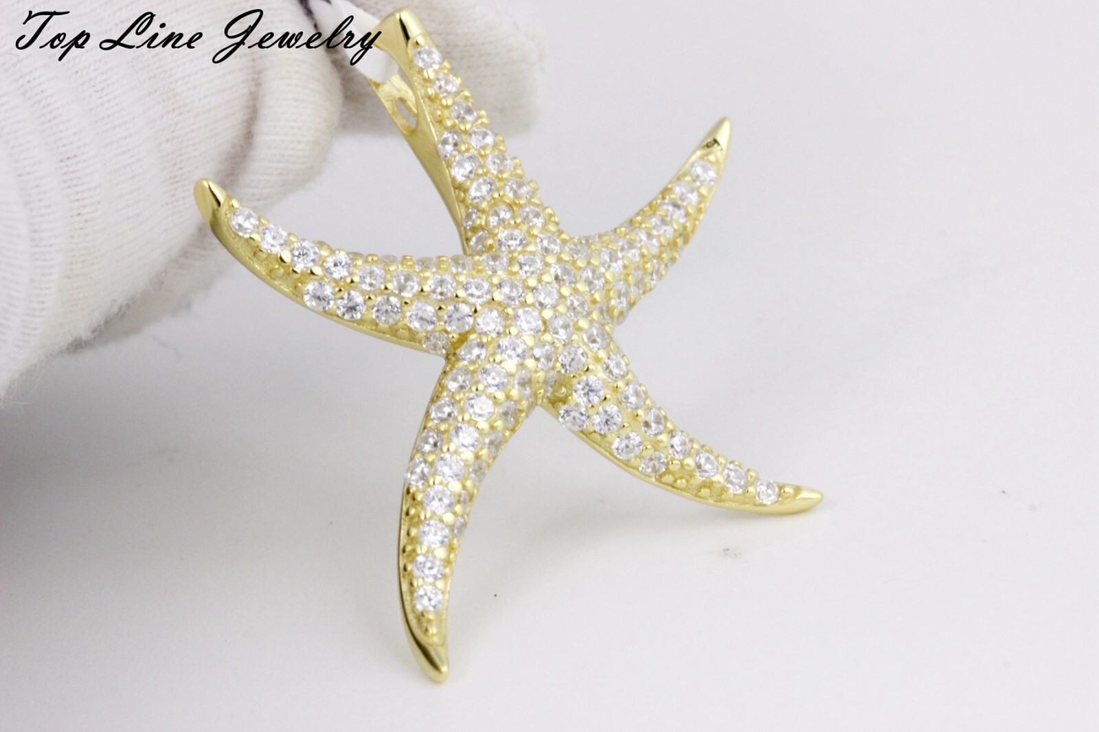 Women Solid 925 Sterling Silver 32mm CZ Sparkling Big Starfish Pendant Lead Free