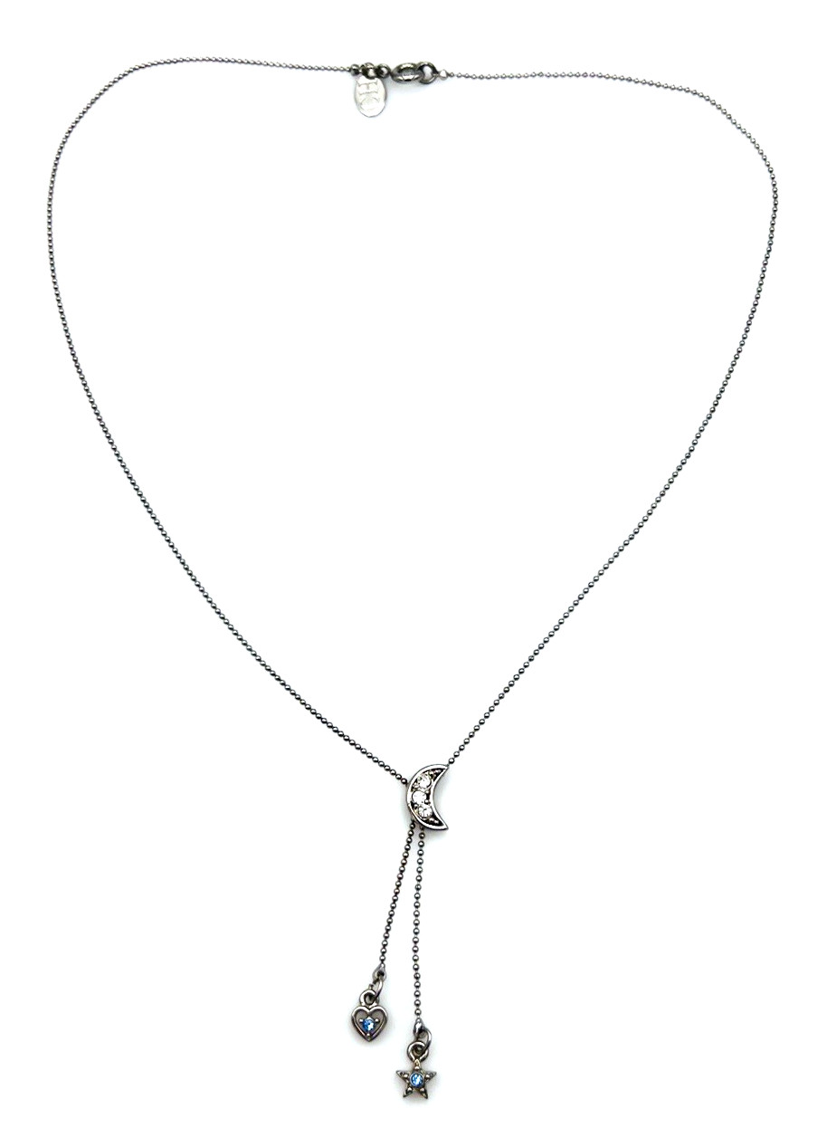 Carolina Herrera Celestial Blue Crystal Crescent Moon Star Heart Y Drop Necklace