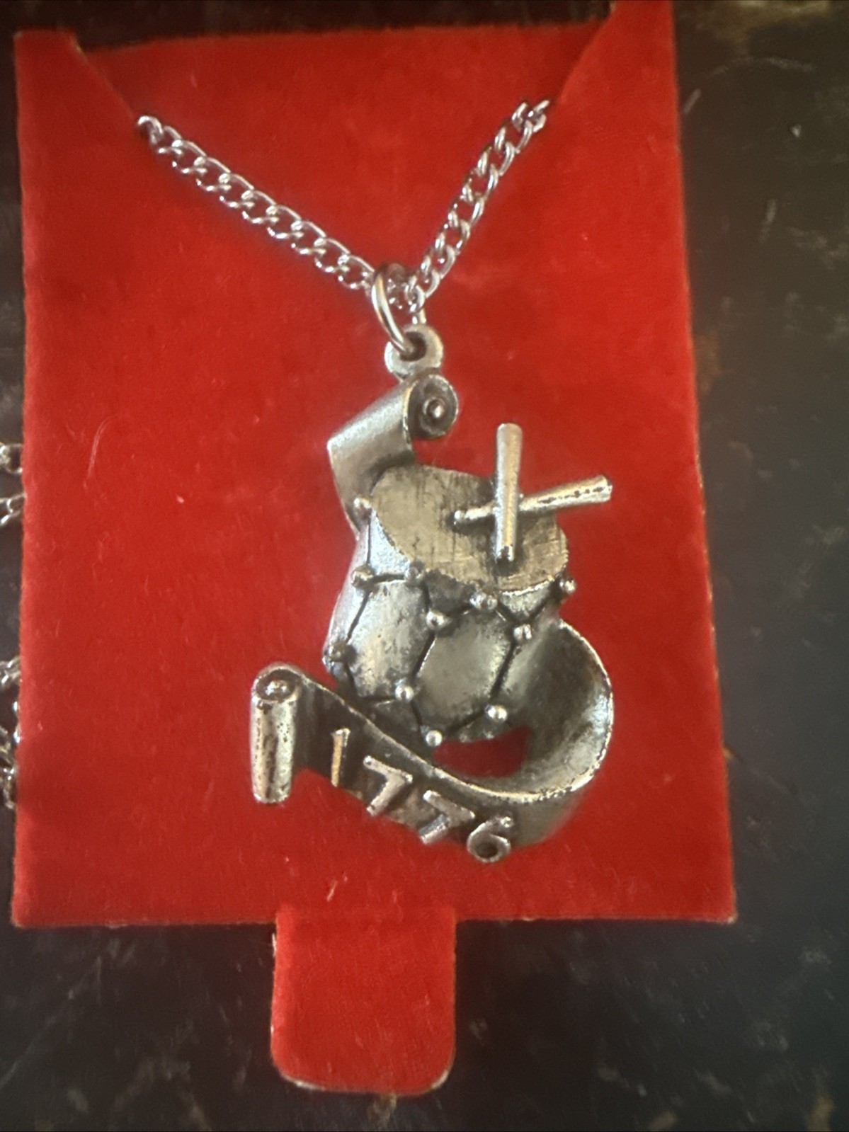 Vintage 1776 Bicentennial Liberty Bell Pewter Tone 16″ Necklace & pendant