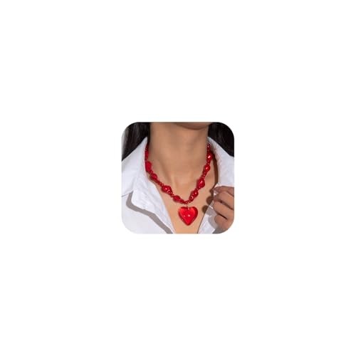 Valentine’s Day Red Heart Necklace for Women Cute Imitation Pearl style C