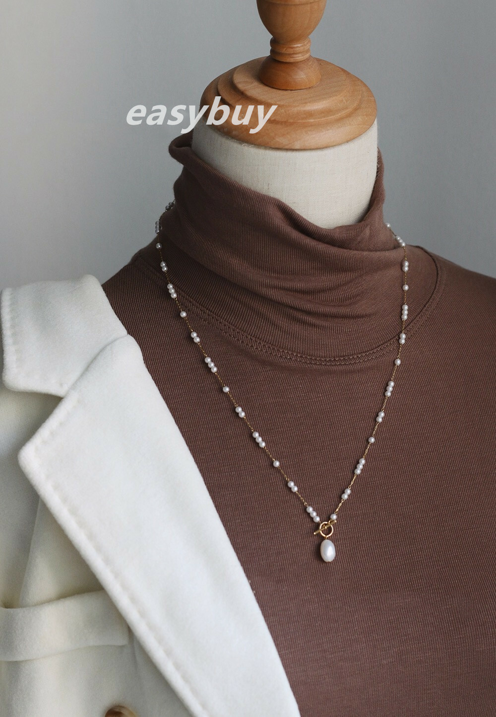 Woman 18K Gold Plated Pure Nature Freshwater Pearl Charm Chain Necklace Toggle