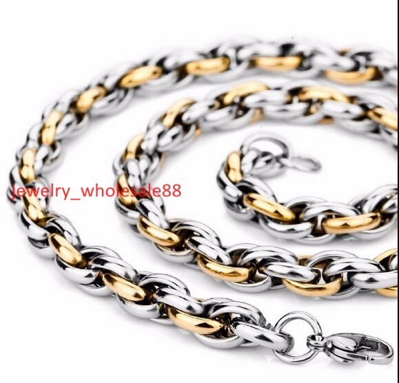18”-36” Pure Stainless Steel Huge Rope Link Chain Necklace in Men Jewelry 9mm