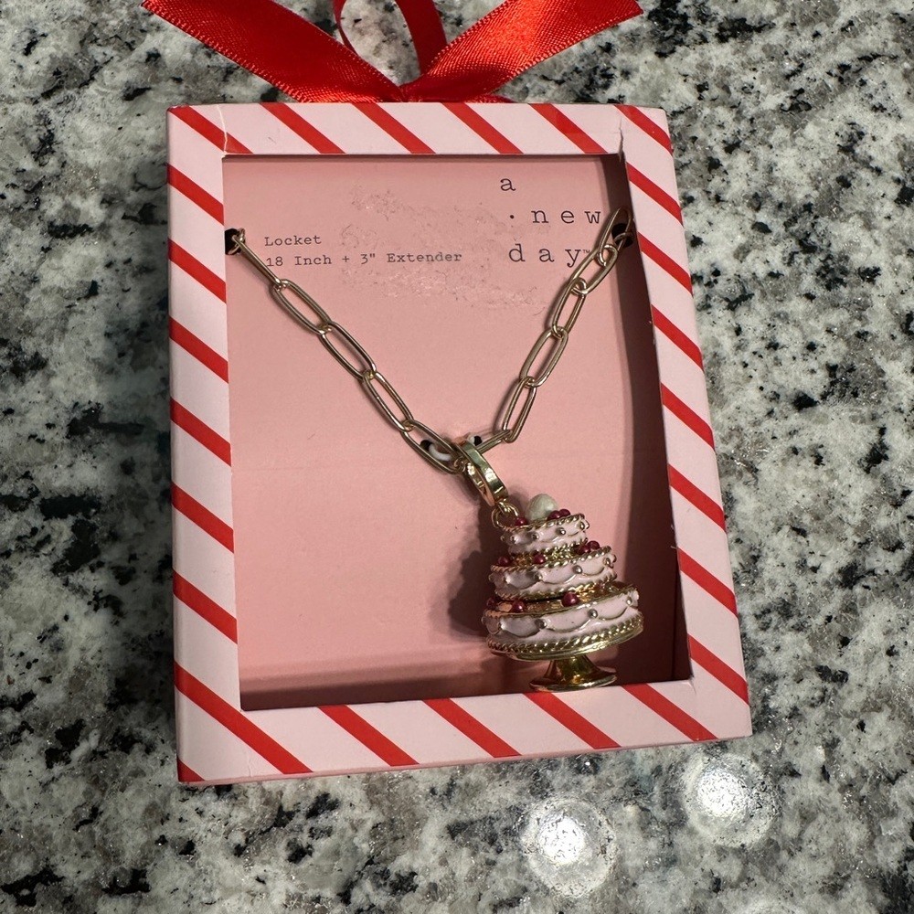 Gold and Pink Cake locket Pendant Necklace