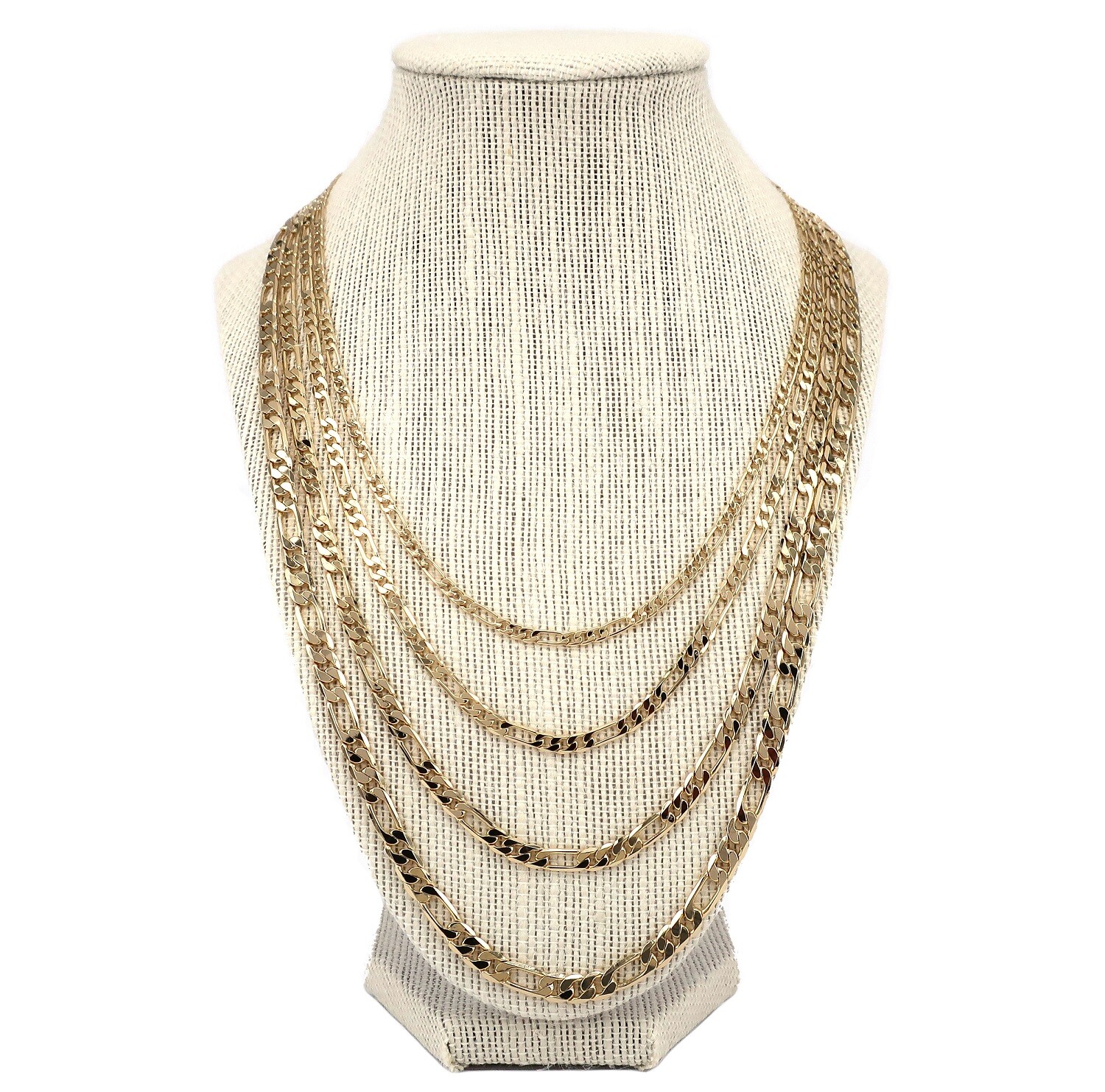 14k Italian Figaro Link Chain Necklace 3mm to 6mm Gold Plated 18″, 20″, 24″, 30″