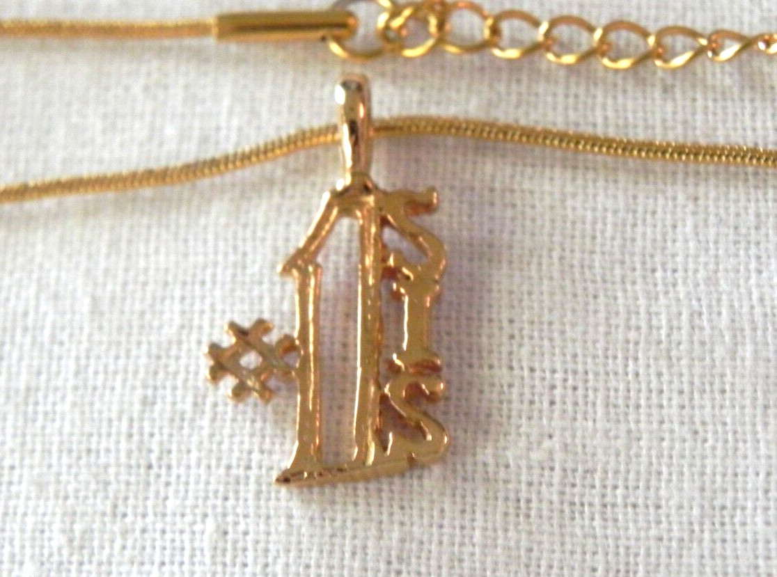 #1 SIS Number One Sister Small Charm Necklace Yellow Gold Bonded Snake Chain