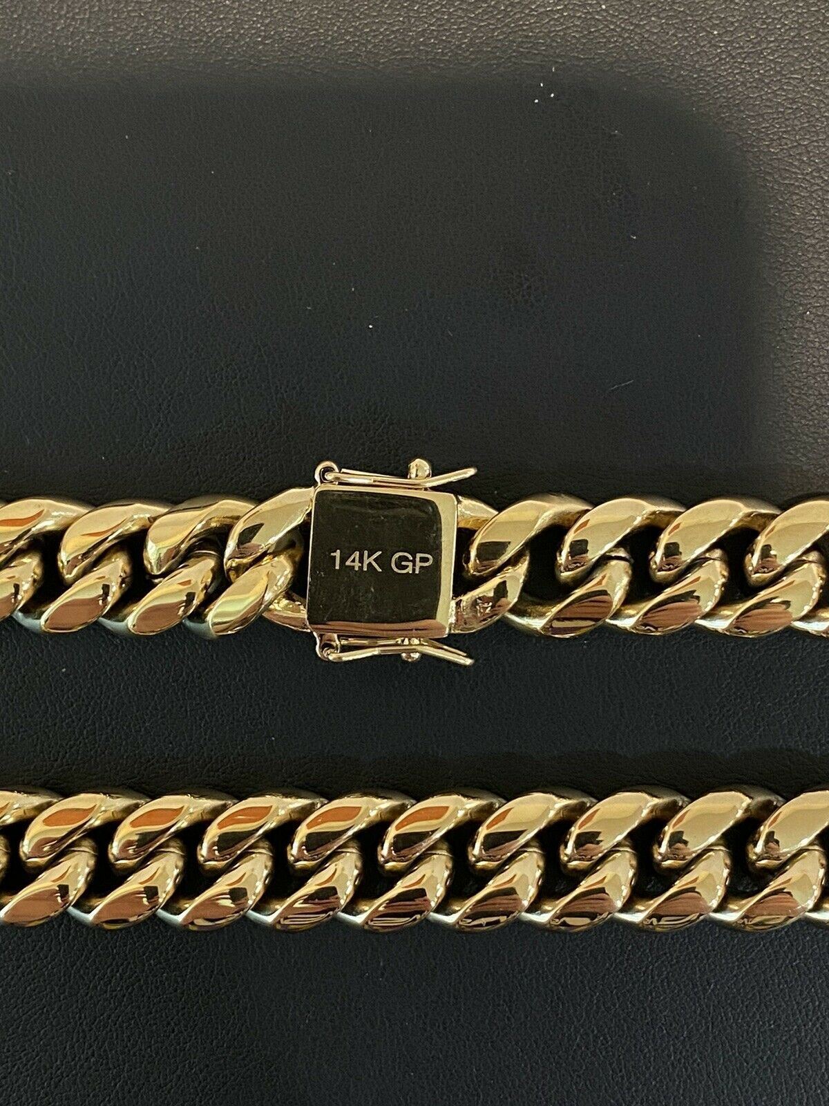 14mm 20″ Mens Real Miami Cuban Link Choker 14k Gold Plated Over Stainless Chain