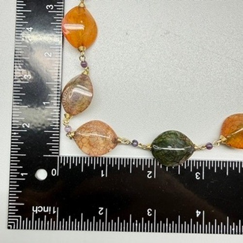 Multi-Color Acrylic Dragon Vein Bead Chain Necklace 32″ Fall Colors Bohemian
