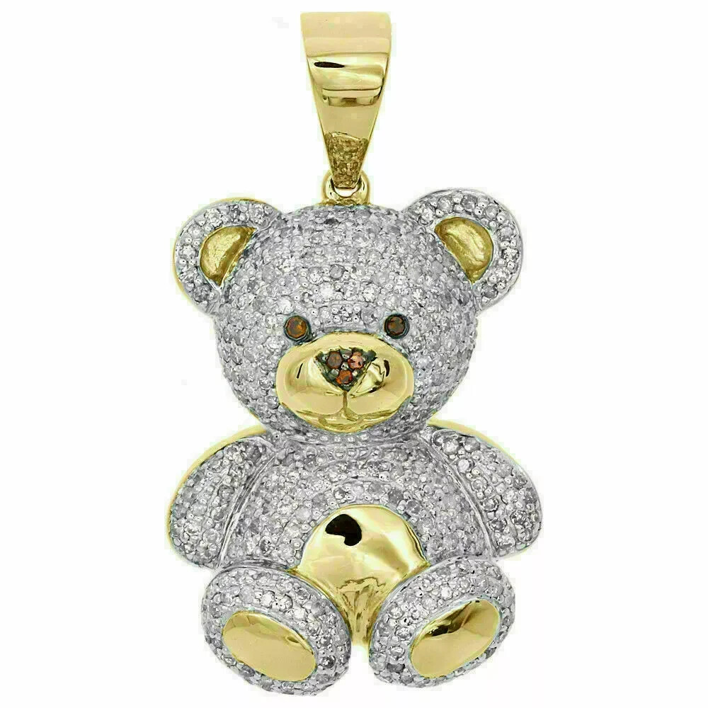 Teddy Bear Charm Pendant 2.15 Ct Round Simulated Diamond 14k Yellow Gold Plated