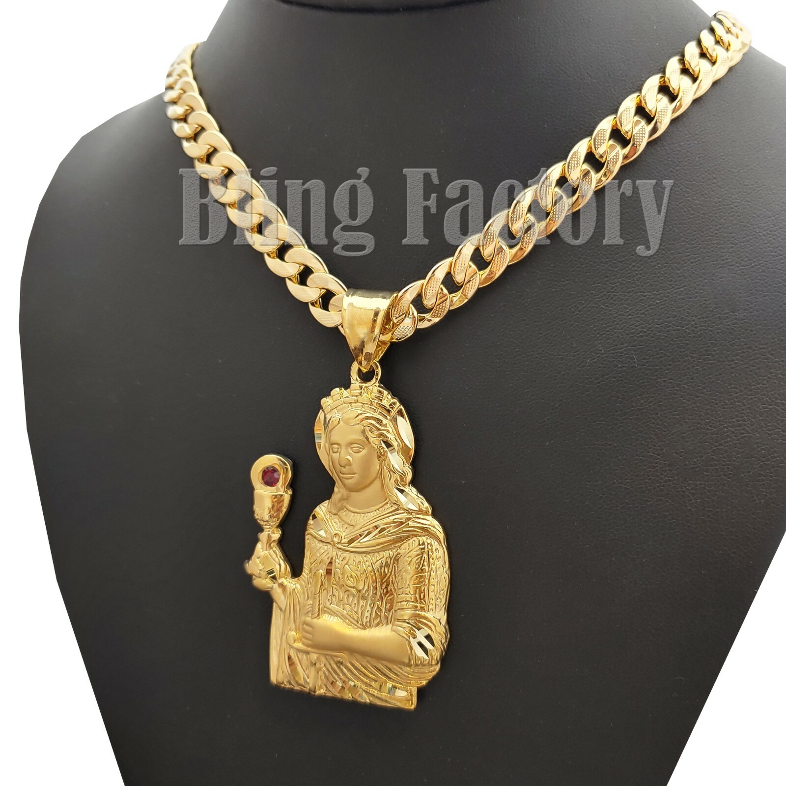 SANTA BARBARA Brass Pendant & 14K Stamped 24″ Miami Cuban Chain Hip Hop Necklace