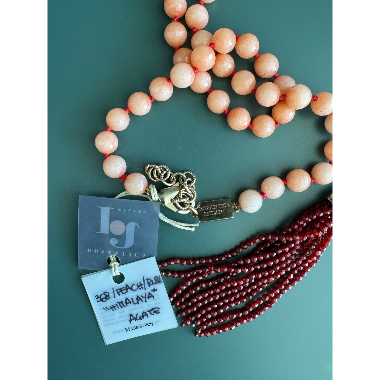 Rosantica Milano Tassel Necklace Women OS Peach Ruby Agate Himalaya NWT