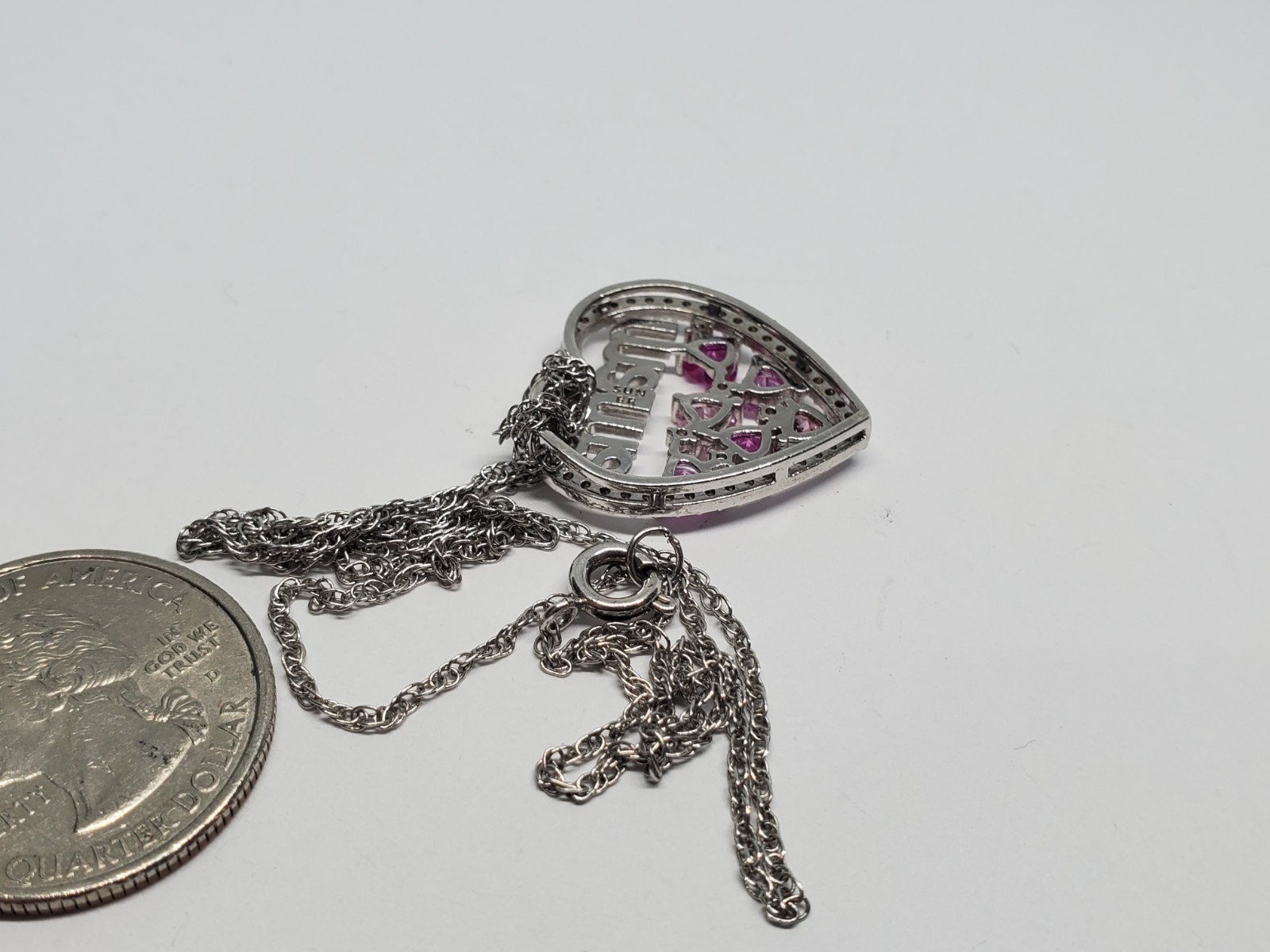 Silver Plated Mama Heart Pink Pendant Necklace 18″