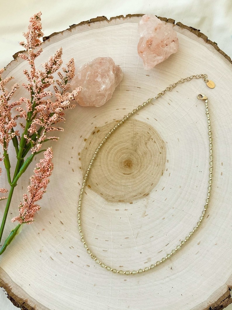 Dainty A++ Peridot Faceted Round Gemstone Gold Filled Beads Women Necklace 18”