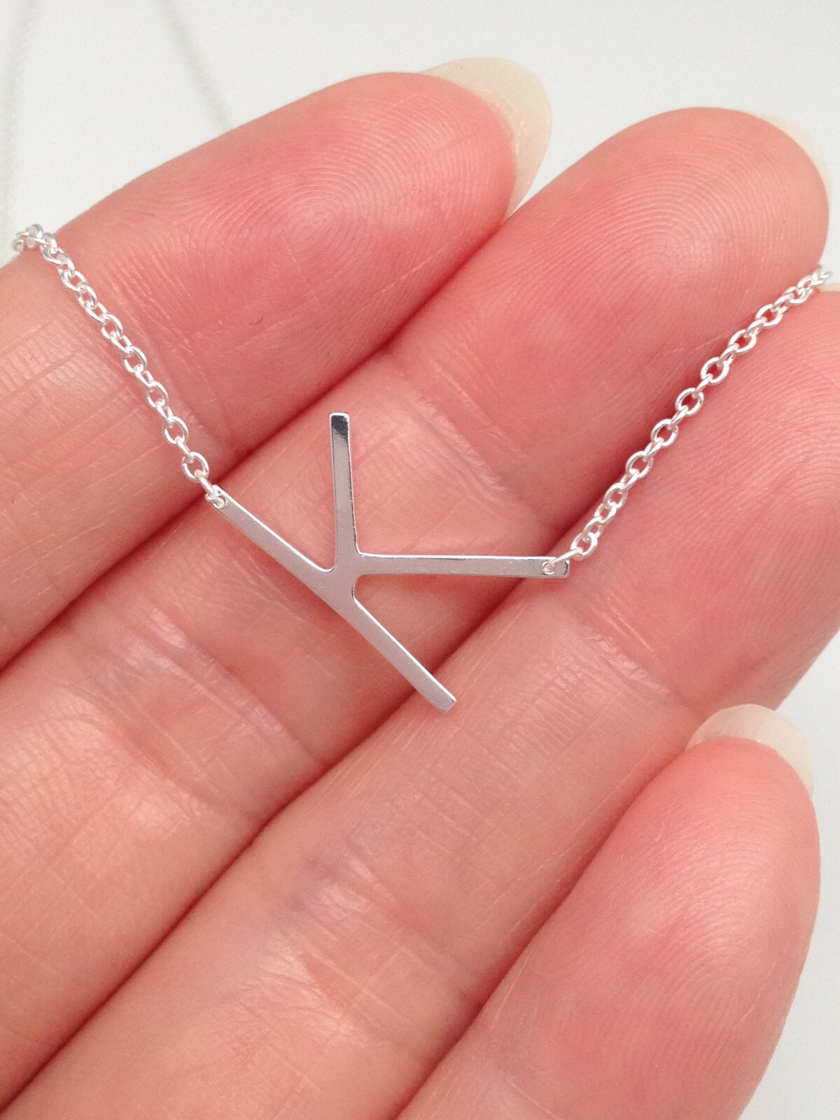 925 Sterling Silver Sideways Initial Letter K Pendant Necklace Women 15mm 17.25″