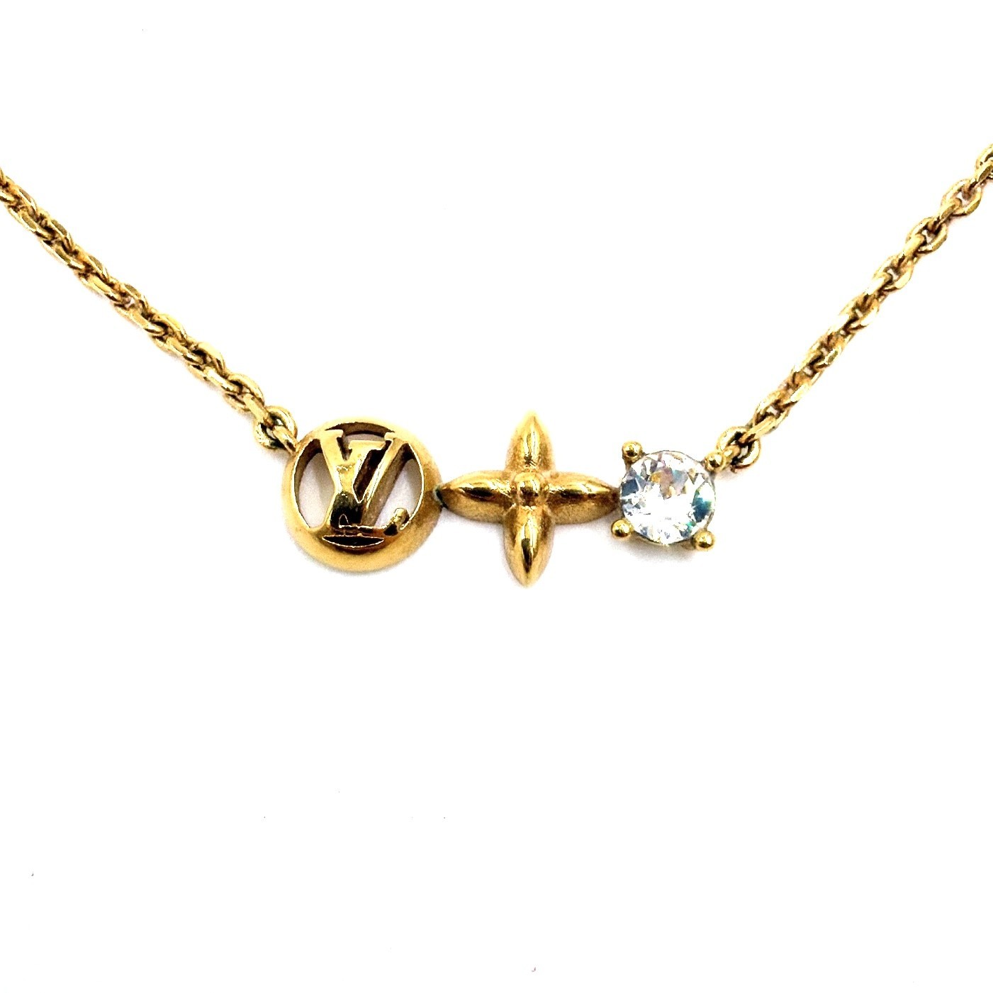 Louis Vuitton M00368 Collier Petit Louis Necklace Logo Crystal Gold Tone Italy