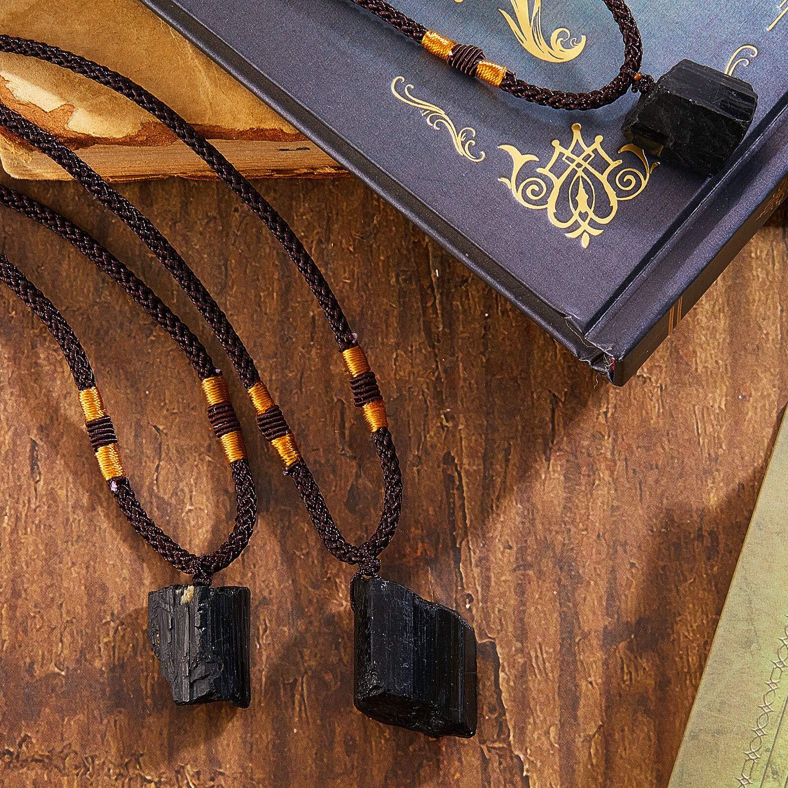 Hicarer 6 Pieces Natural Black Tourmaline Necklace Tourmaline Amulet Pendant