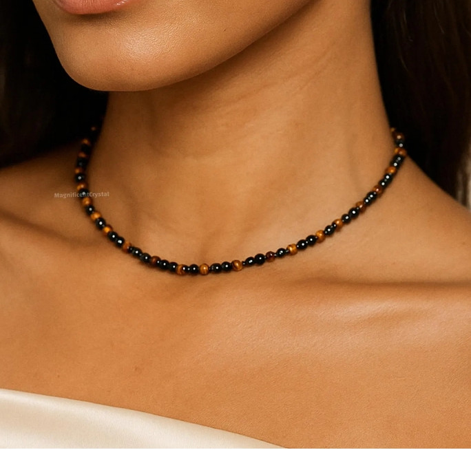 Natural Stone Triple Protection Choker Healing Energy Necklace Jewelry Gifts