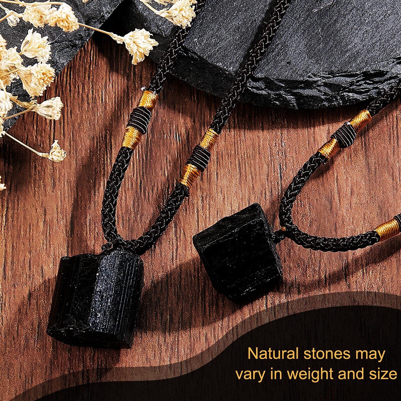 Hicarer 6 Pieces Natural Black Tourmaline Necklace Tourmaline Amulet Pendant