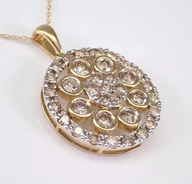 Circle Shape Silver Pendant Round Cut Simulated Diamond 14K Yellow Gold Plated