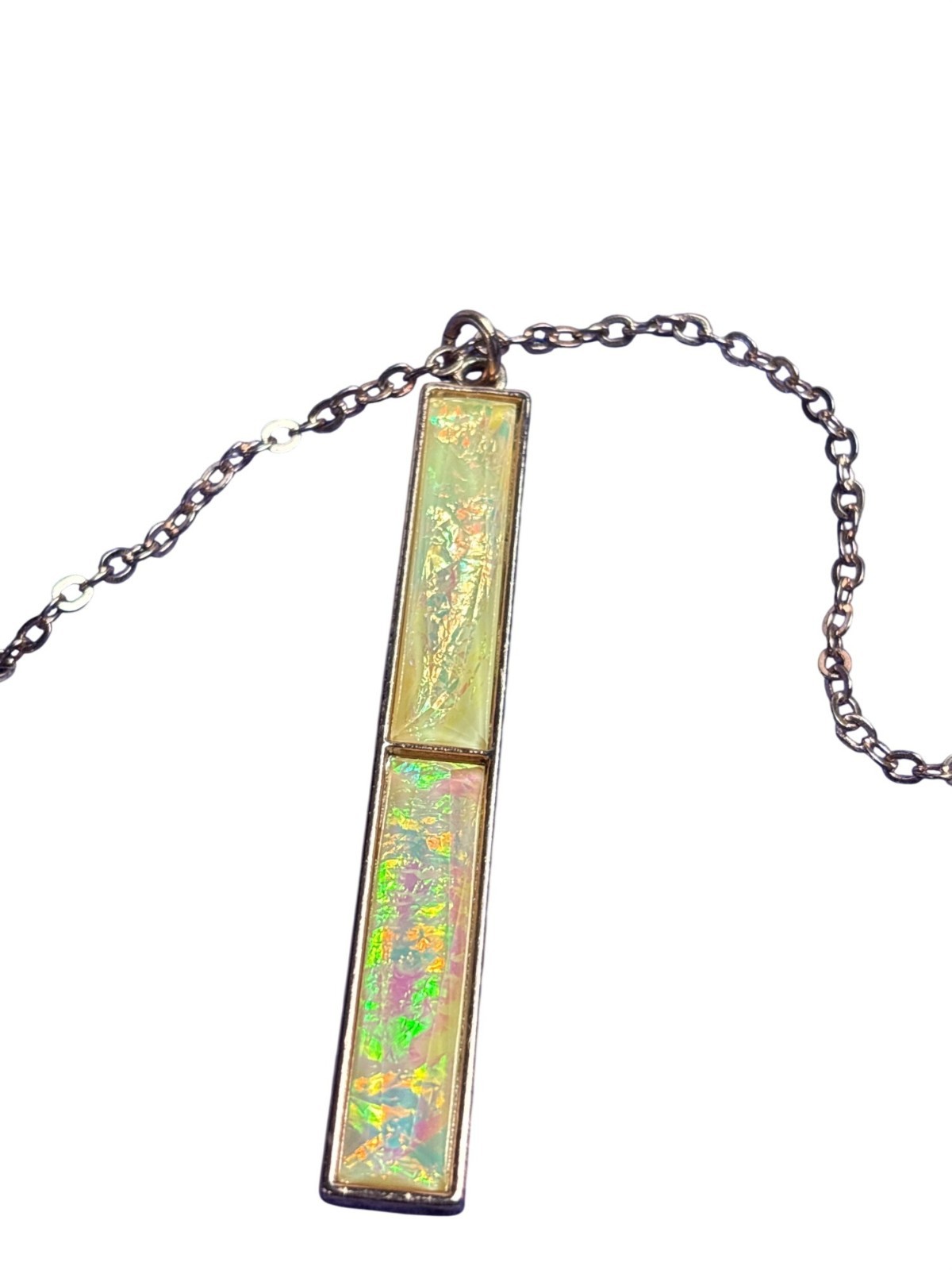 Charming Charlie 2 Strand Rose Goldtone Necklace Iridescent Pendants 18 in 32 in