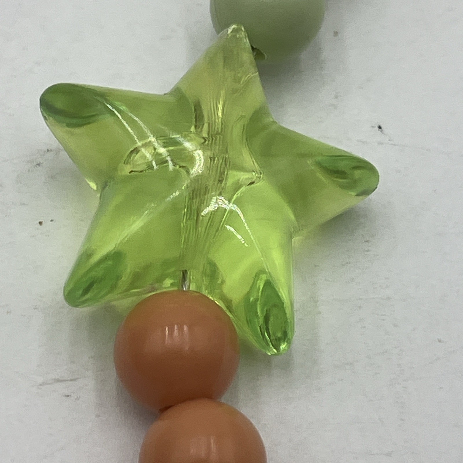 Lucky Star 15” Glow In The Dark Light Up Green & Orange Beaded Alien Necklace