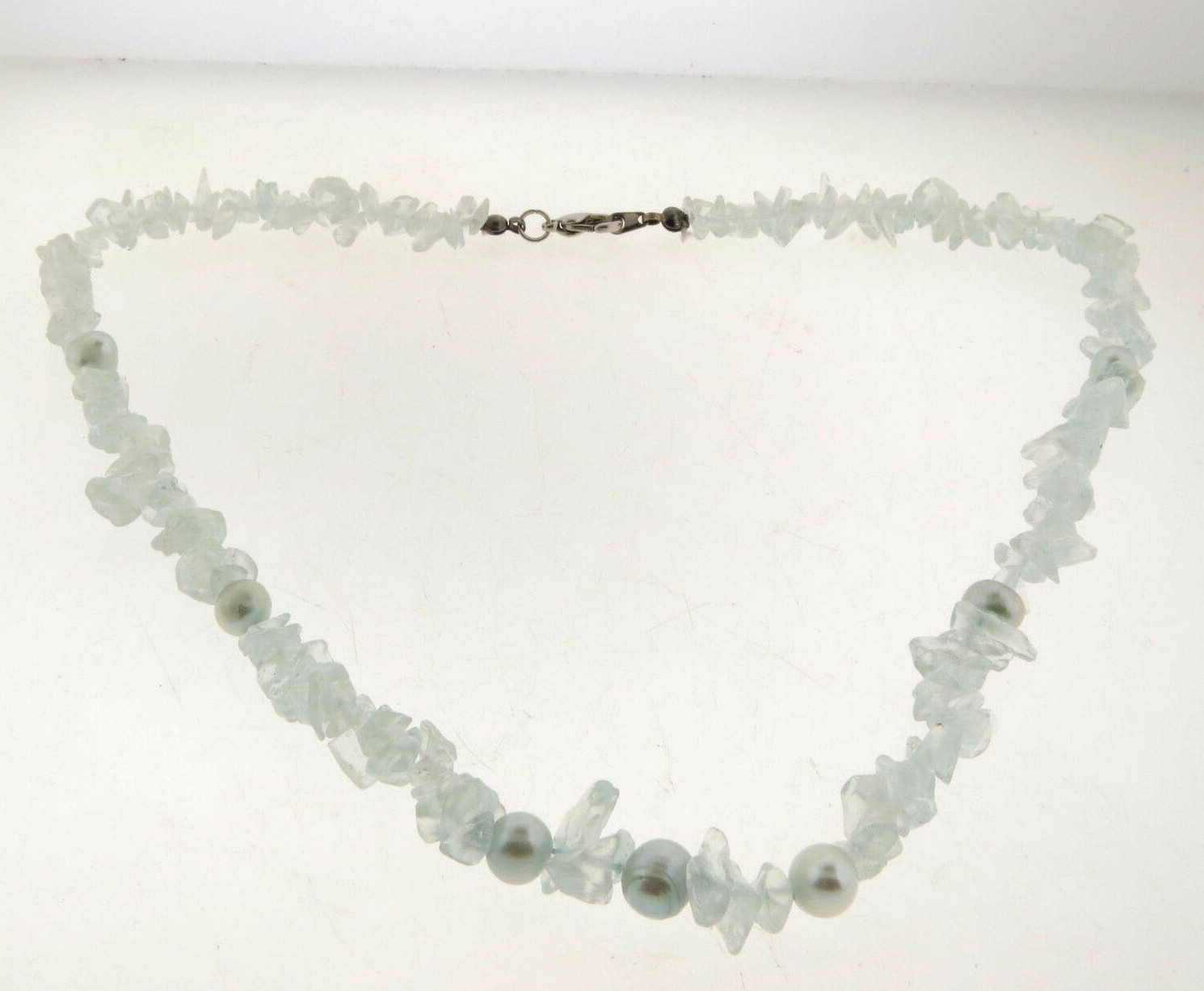 Blue Rock Crystal Quartz and Fresh Water Pearl Necklace 8mm 18″