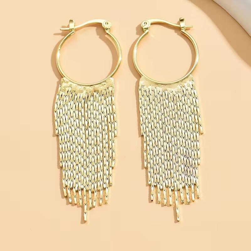 Fashion Golden Sparkling Tassel Dangle Earrings Copper Plated Jewelry Women New