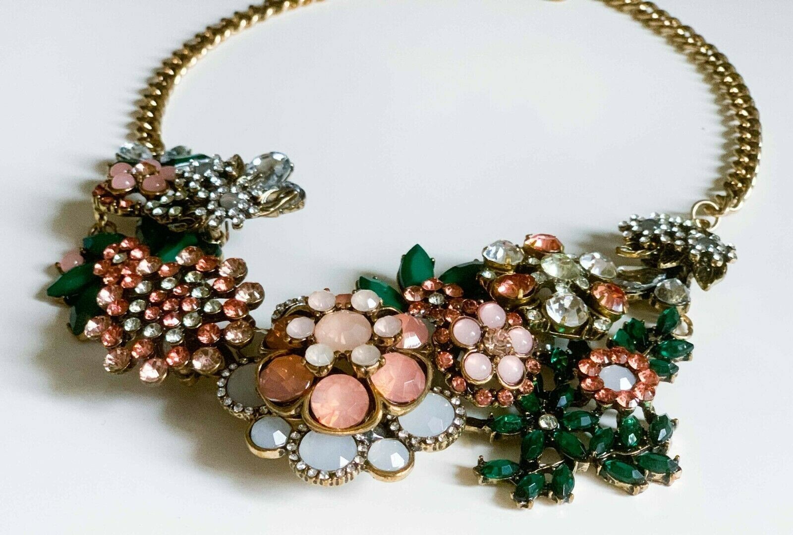 Green and Pink Exquisite Rhinestone Statement Necklace