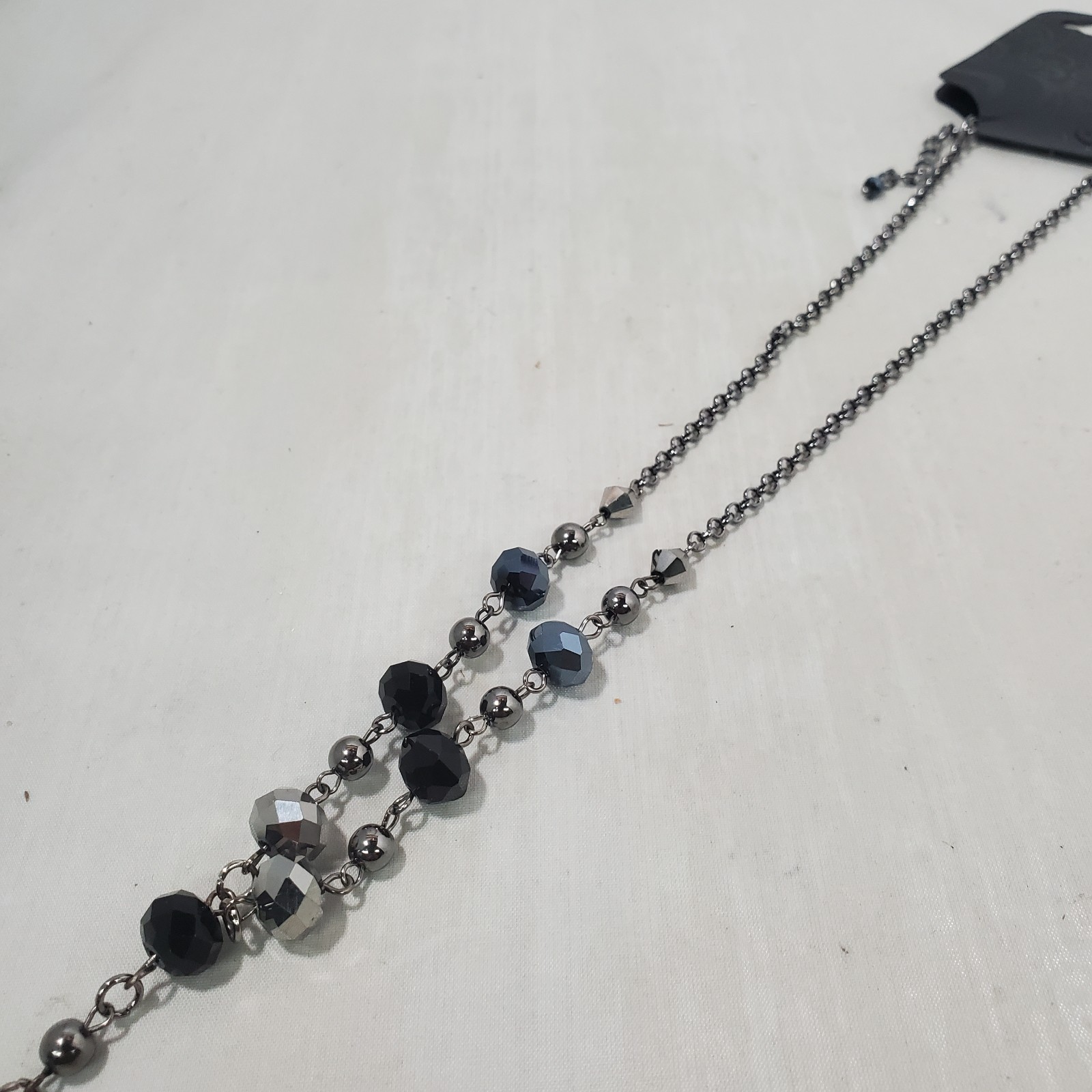 Inter American Faceted black and smoky grey crystal Stone lariat Necklace NWT
