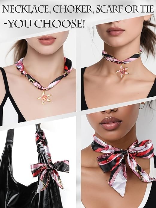 Scarf Necklace with Charm Bandana Necklaces Jewelry Starfish Shell Accent Scarf