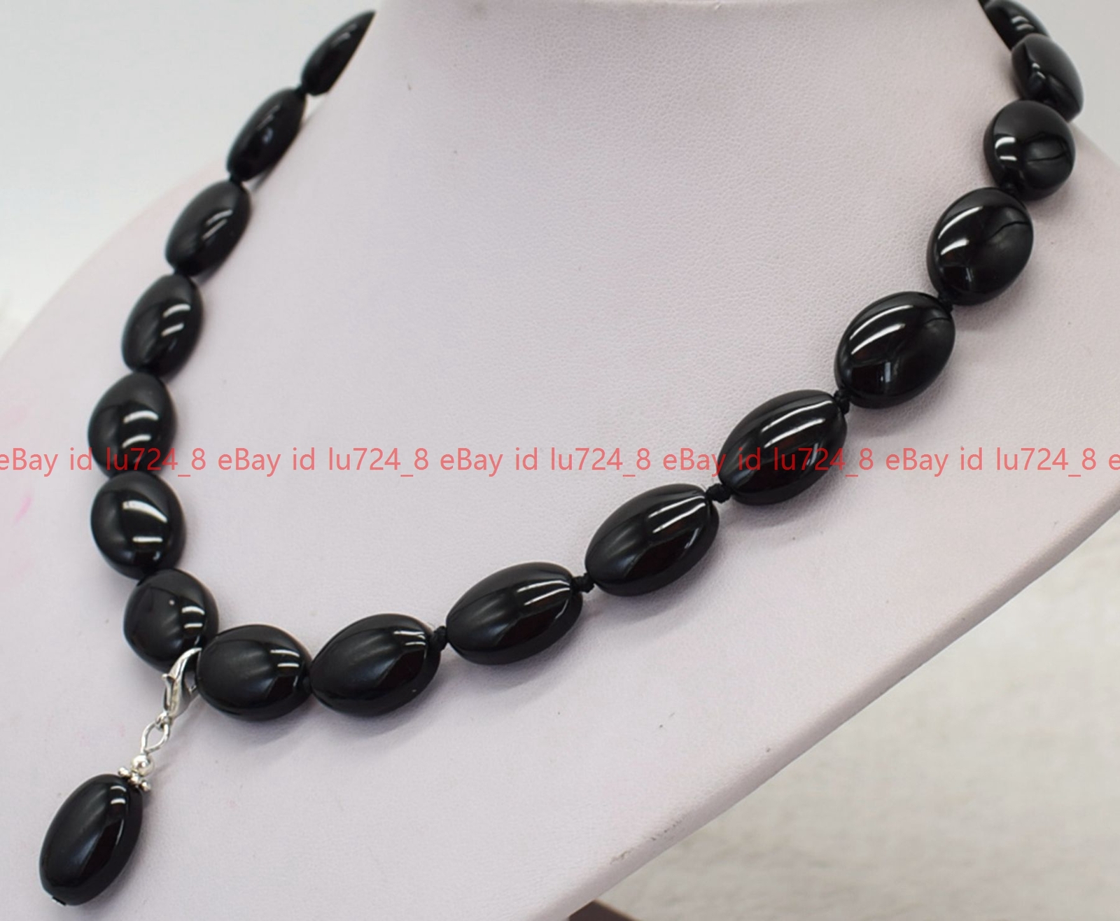 Fashion Jewelry 13x18mm Oval Natural Black Agate Gemstone Beads Pendant Necklace