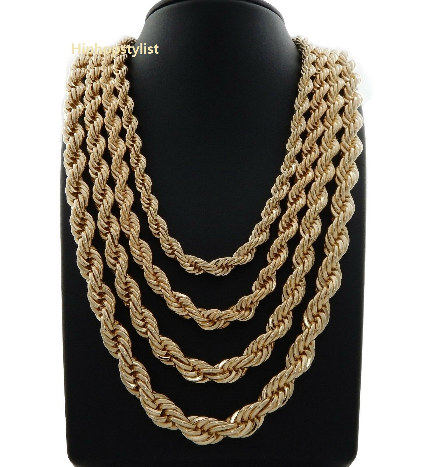 Rope Chain Necklace 2.5mm to 10mm Width 18″ 20″ 22″ 24″ 26″ 30 14k Gold Plated
