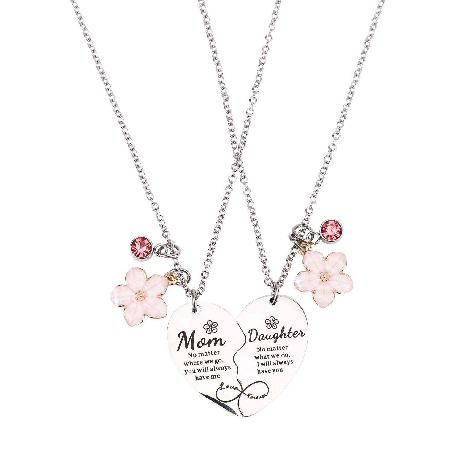 2 Pcs Mother and Daughter Heart Matching Necklace Set for Christmas Birthday