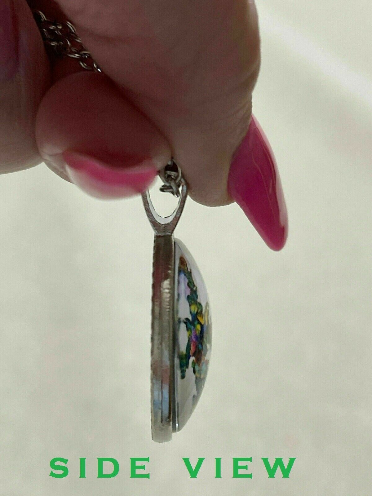 COUPLES LOVE GAY LGBT RAINBOW Glass Pendant German Silver 20″ Necklace Women Men