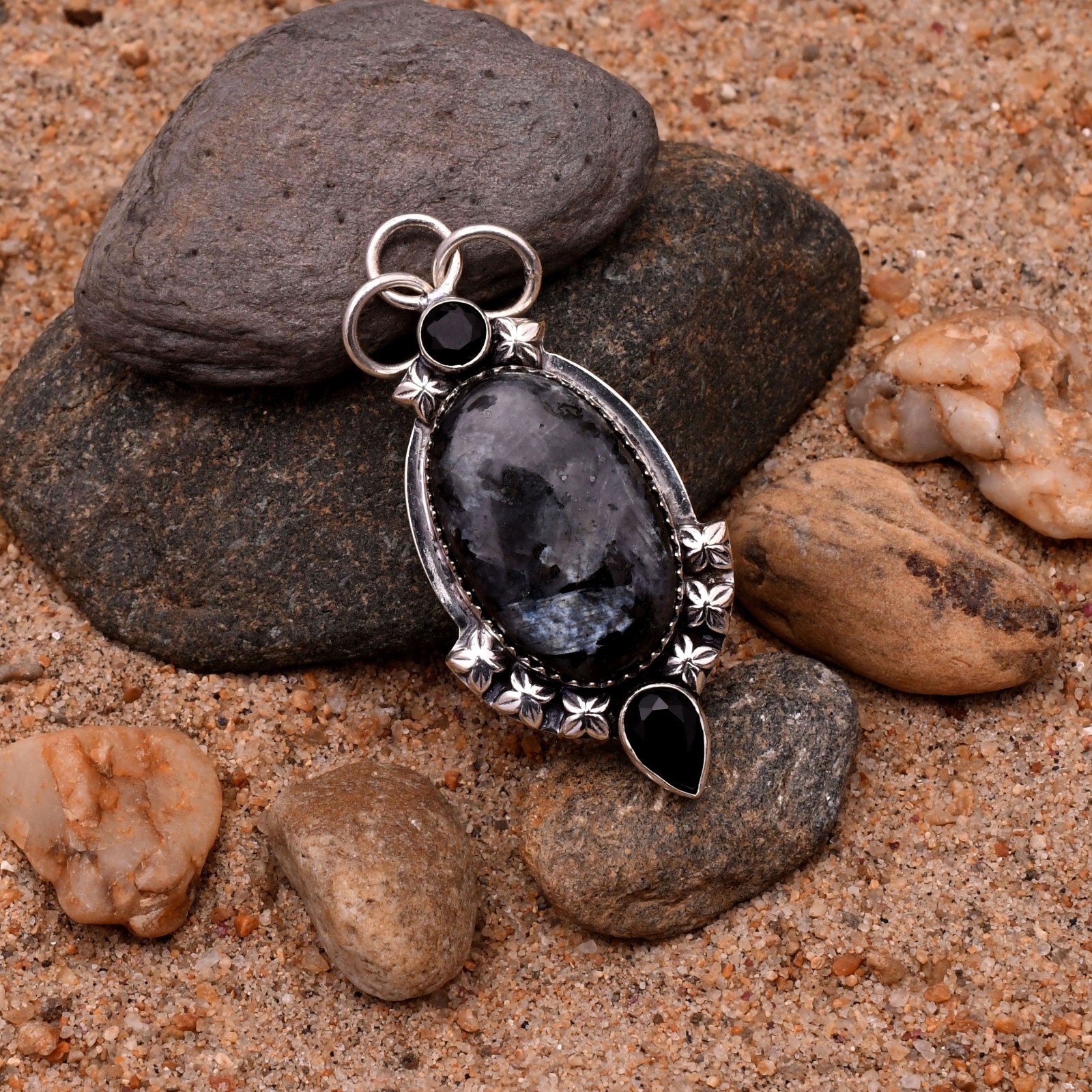 Larvikite Gemstone 925 Sterling Silver Handmade Pendant Jewelry Approx – 1.77″