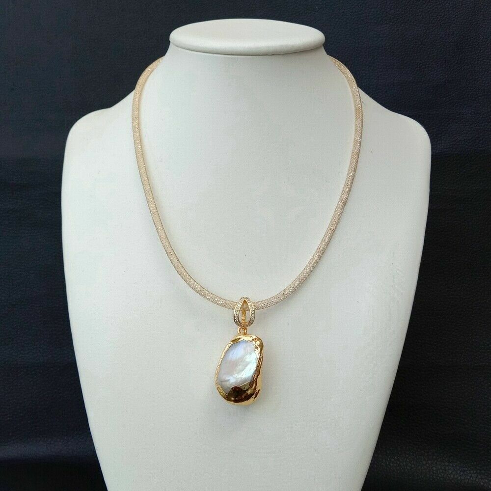 17” 18x26MM White Keshi Pearl Pendant Necklace