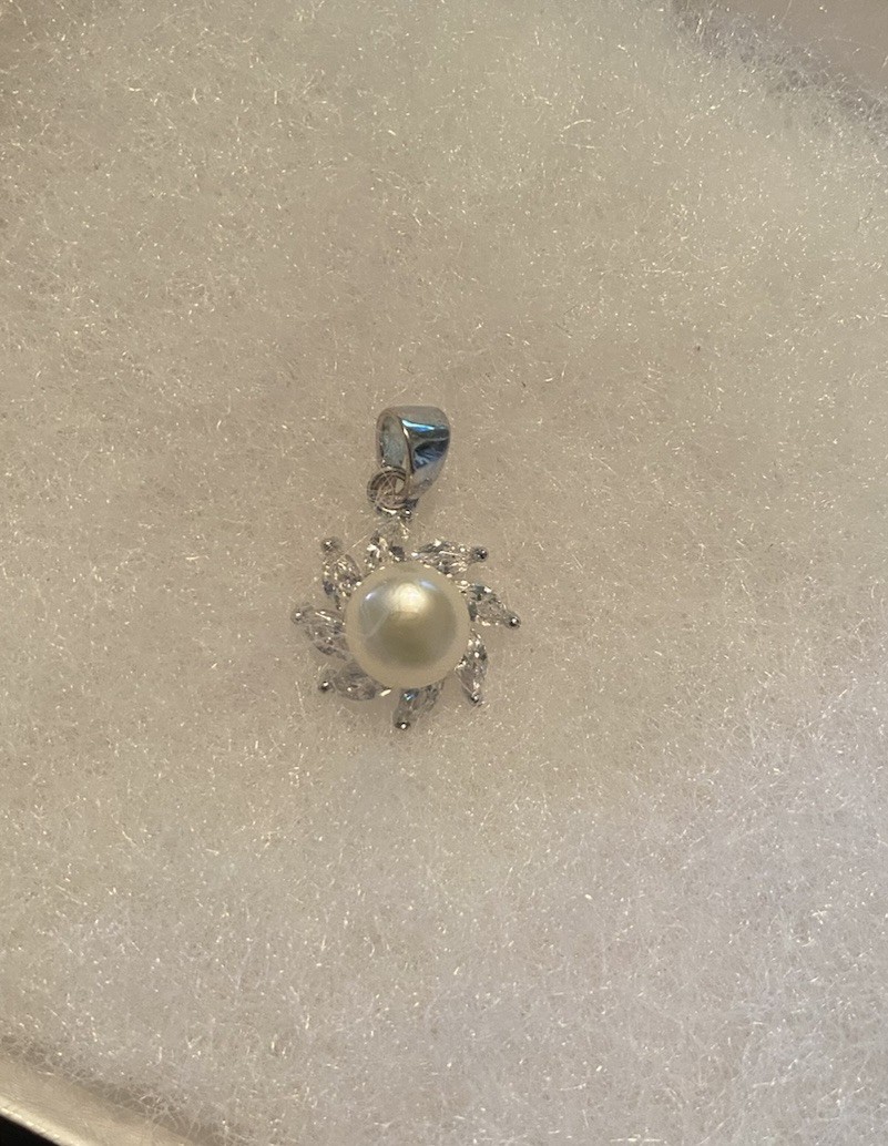 Sterling silver stamped, White Freshwater Pearl Flower Charm Pendant,
